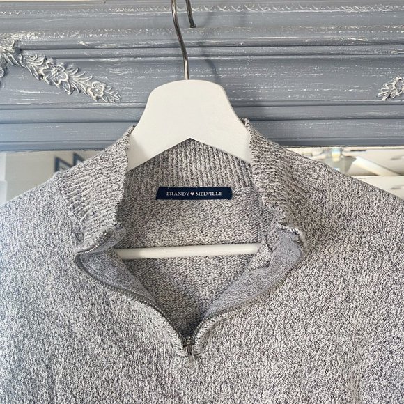 Brandy Melville Zip Up Cropped Knit Long Sleeve Sweater Gray Pullover S - Picture 5 of 9